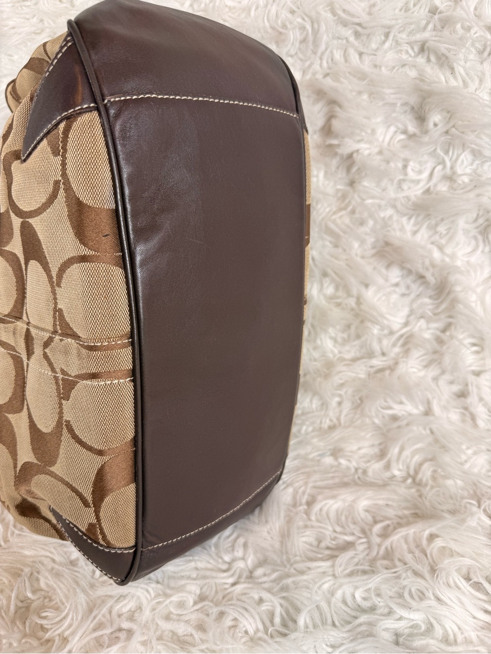 Coach Beige/Brown Signature Canvas Shoulder Bag with Dark Brown Trim - Picture 7 of 7
